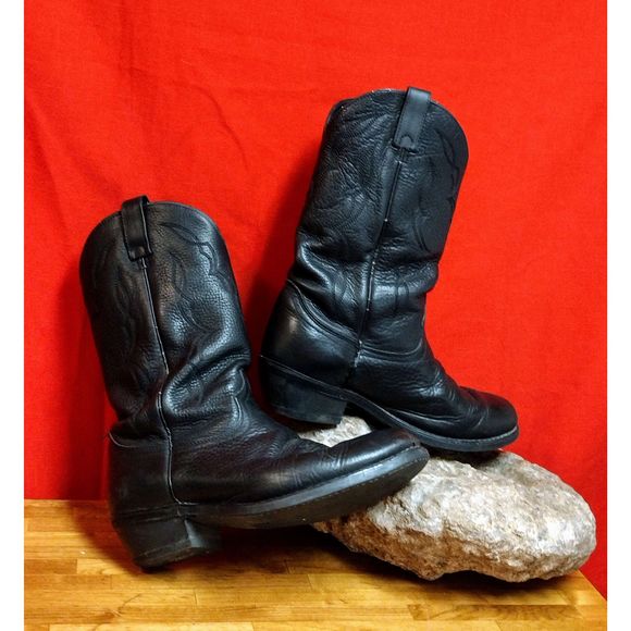 SOLD- Vintage Black Leather Cowboy Boots - Picture 4 of 15